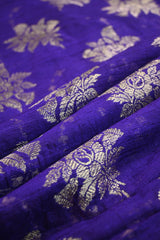 Purple Raw Silk Fabric with Silver Zari Floral Butis & Intricate