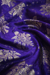 Purple Raw Silk Fabric with Silver Zari Floral Butis & Intricate