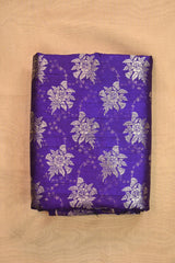 Purple Raw Silk Fabric with Silver Zari Floral Butis & Intricate