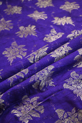 Purple Raw Silk Fabric with Silver Zari Floral Butis & Intricate