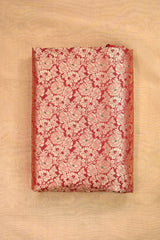 Deep Red Banarasi Silk Fabric with Watergold Rose Brocade Jaal
