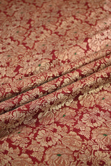 Deep Red Banarasi Silk Fabric with Watergold Rose Brocade Jaal