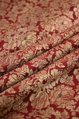 Deep Red Banarasi Silk Fabric with Watergold Rose Brocade Jaal