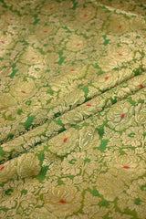 Parrot Green Banarasi Silk Fabric with Watergold Rose Brocade