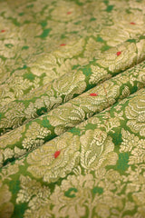 Parrot Green Banarasi Silk Fabric with Watergold Rose Brocade