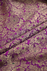 Magenta Purple Banarasi Silk Fabric with Watergold Rose Brocade