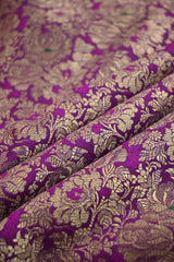 Magenta Purple Banarasi Silk Fabric with Watergold Rose Brocade