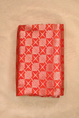 Red Raw Mango Banarasi Silk Fabric with Gold Zari Ethnic Checks &