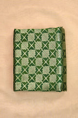 Green Banarasi Raw Silk Fabric with Gold Zari Checks