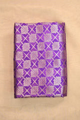 Purple Banarasi Raw Silk Fabric with Gold Zari Checks