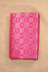 Pink Banarasi Raw Silk Fabric with Gold Zari Checks