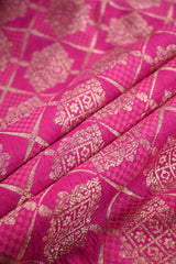 Pink Banarasi Raw Silk Fabric with Gold Zari Checks
