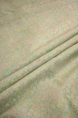Light Green Chiniya Silk Fabric with Silver Zari Floral Jaal