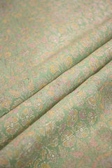 Light Green Chiniya Silk Fabric with Silver Zari Floral Jaal