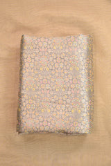 Grey Chiniya Silk Fabric with Silver Zari Floral Jaal