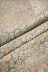 Grey Chiniya Silk Fabric with Silver Zari Floral Jaal