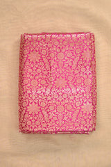 Rani Pink Raw Mango Banarasi Silk Fabric with Gold Zari Floral