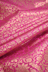 Rani Pink Raw Mango Banarasi Silk Fabric with Gold Zari Floral