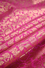 Rani Pink Raw Mango Banarasi Silk Fabric with Gold Zari Floral