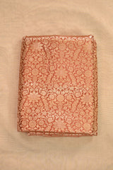 Rust Peach Raw Mango Banarasi Silk Fabric with Gold Zari Floral