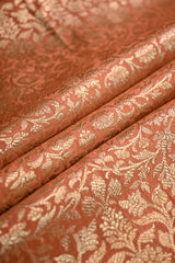 Rust Peach Raw Mango Banarasi Silk Fabric with Gold Zari Floral
