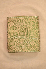Henna Green Raw Mango Banarasi Silk Fabric with Gold Zari Floral