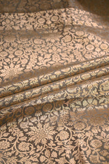 Grey Raw Mango Banarasi Silk Fabric with Gold Zari Floral Brocade