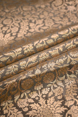 Grey Raw Mango Banarasi Silk Fabric with Gold Zari Floral Brocade