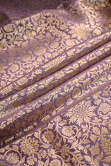 Lilac Raw Mango Banarasi Silk Fabric with Gold Zari Floral