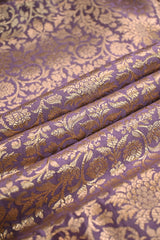 Lilac Raw Mango Banarasi Silk Fabric with Gold Zari Floral