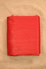 Red Raw Silk Fabric with Gold Zari Tanchui Geometric Jaal