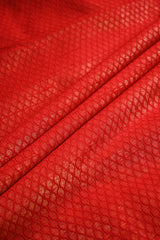 Red Raw Silk Fabric with Gold Zari Tanchui Geometric Jaal