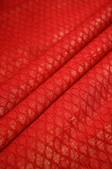 Red Raw Silk Fabric with Gold Zari Tanchui Geometric Jaal