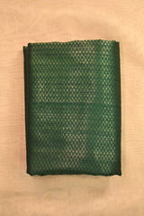Bottle Green Raw Silk Fabric with Gold Zari Tanchui Geometric