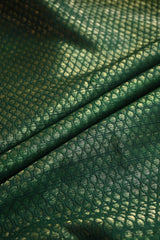 Bottle Green Raw Silk Fabric with Gold Zari Tanchui Geometric
