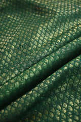 Bottle Green Raw Silk Fabric with Gold Zari Tanchui Geometric