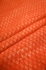 Orange Raw Silk Fabric with Gold Zari Tanchui Geometric Jaal