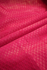 Rani Pink Raw Silk Fabric with Gold Zari Tanchui Geometric Jaal