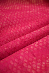 Rani Pink Raw Silk Fabric with Gold Zari Tanchui Geometric Jaal