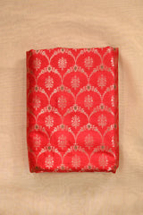Red Raw Silk Fabric with Gold Zari Meenakari Frames & Ethnic