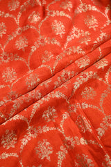 Orange Raw Silk Fabric with Gold Zari Meenakari Frames & Butis