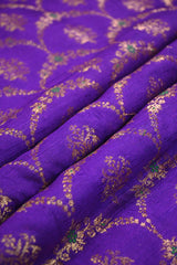 Deep Purple Raw Silk Fabric with Gold Zari Meenakari Frames