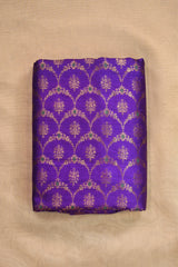 Deep Purple Raw Silk Fabric with Gold Zari Meenakari Frames