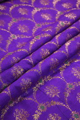 Deep Purple Raw Silk Fabric with Gold Zari Meenakari Frames
