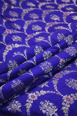 Royal Purple Raw Silk Fabric with Zari Meenakari Frames