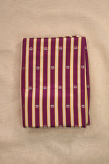 Wine Pure Satin Silk Fabric with Zari Buti and Resham Stripes