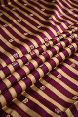 Wine Pure Satin Silk Fabric with Zari Buti and Resham Stripes
