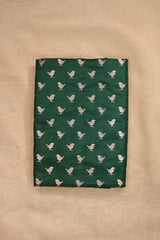 Bottle Green Satin Silk Fabric with Gold Zari Bird Butis