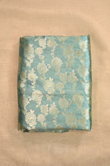 Powder Blue Banarasi Silk Fabric with Gold Zari Rose Jaal