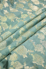 Powder Blue Banarasi Silk Fabric with Gold Zari Rose Jaal